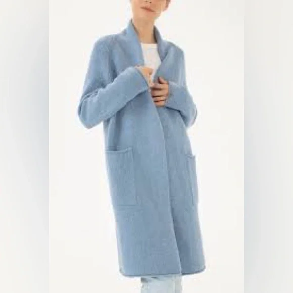 EILEEN FISHER 
Shawl Collar Wool Coat - Blue Steel Medium - Picture 12 of 13